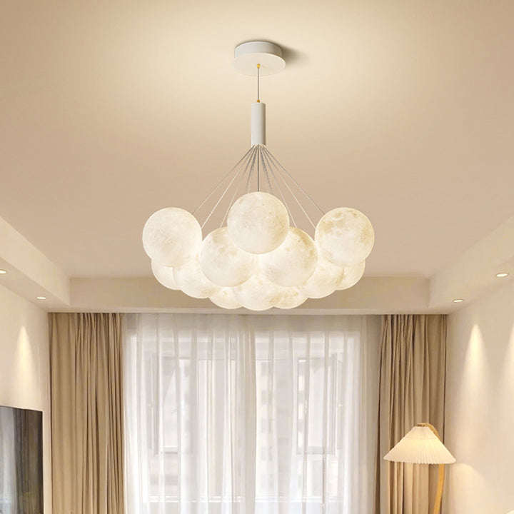 Lustre LED contemporain en fer créatif PVC rond grappe bulle lune planète pour chambre 