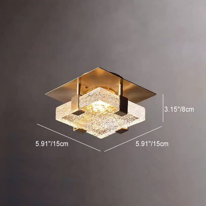 Modern Luxury Cube Water Pattern Stainless Steel Glass LED Semi-Flush Mount Ceiling Light For Living Room