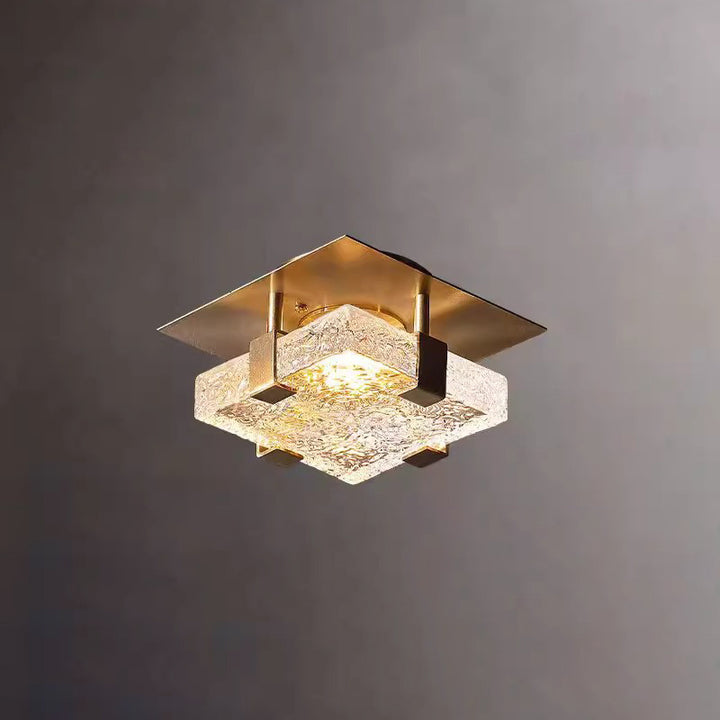 Modern Luxury Cube Water Pattern Stainless Steel Glass LED Semi-Flush Mount Ceiling Light For Living Room