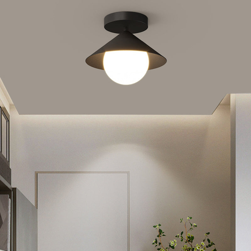 Contemporary Simplicity Cone Globe Shape Iron Acrylic 1-Light Semi-Flush Mount Light For Living Room