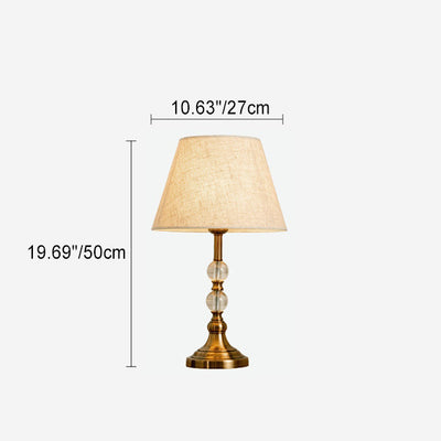 Traditional Vintage Drum Shape Crystal Ball Imitation Copper Fabric 1-Light Table Lamp For Living Room