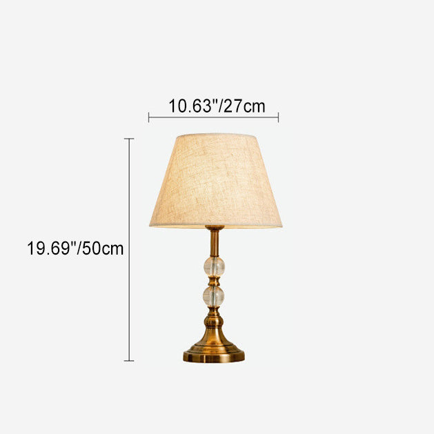 Traditional Vintage Drum Shape Crystal Ball Imitation Copper Fabric 1-Light Table Lamp For Living Room