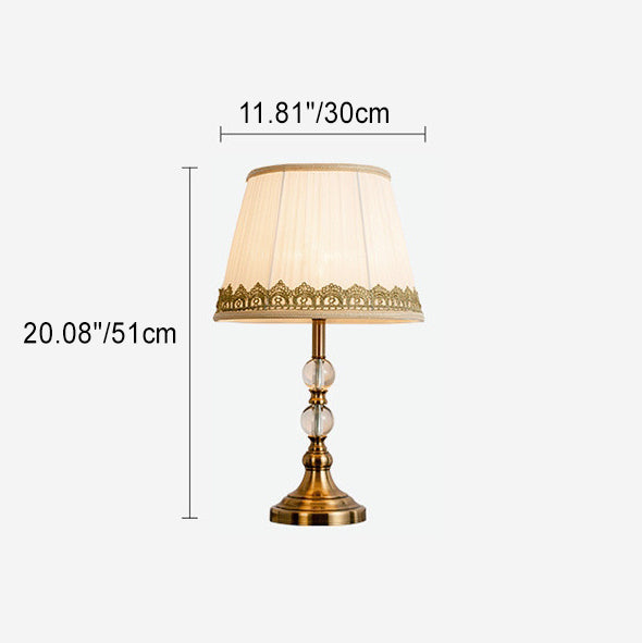 Traditional Vintage Drum Shape Crystal Ball Imitation Copper Fabric 1-Light Table Lamp For Living Room