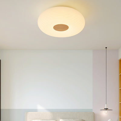 Traditional Japanese Hardware PE Round Wood Grain LED Flush Mount Ceiling Light For Living Room