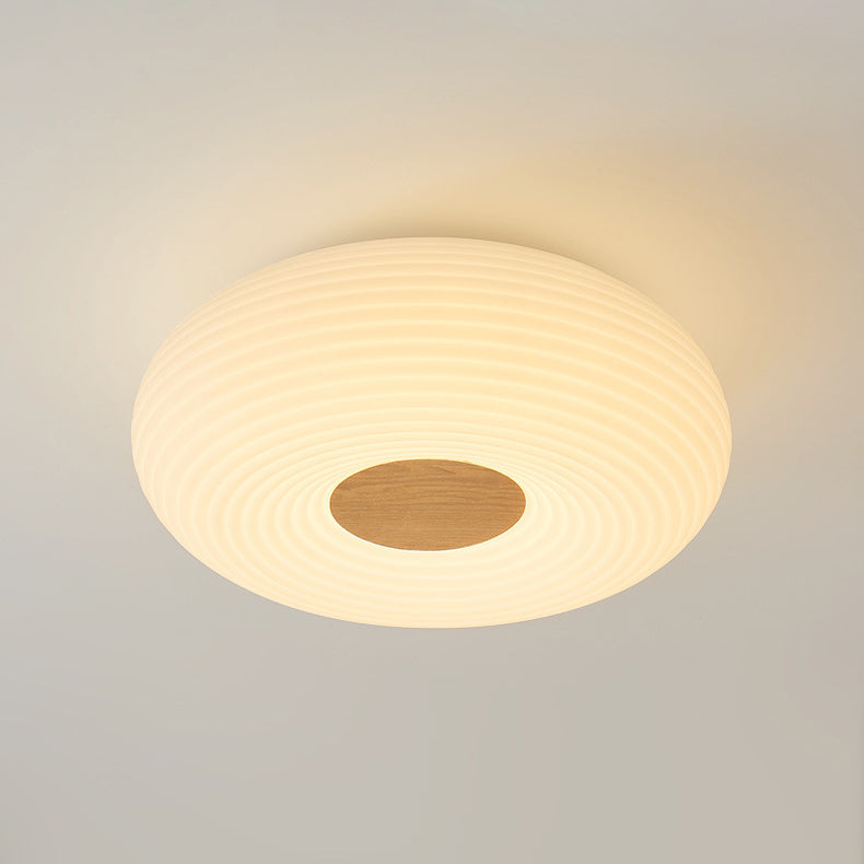 Traditional Japanese Hardware PE Round Wood Grain LED Flush Mount Ceiling Light For Living Room