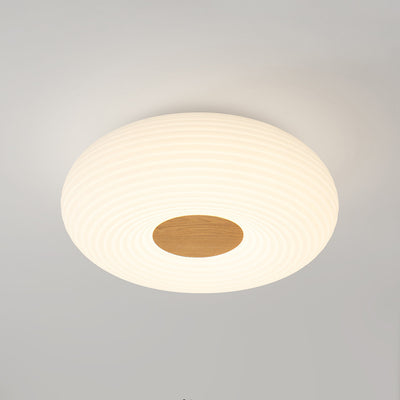 Traditional Japanese Hardware PE Round Wood Grain LED Flush Mount Ceiling Light For Living Room