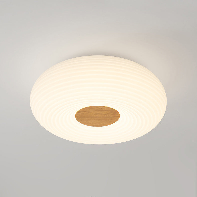 Traditional Japanese Hardware PE Round Wood Grain LED Flush Mount Ceiling Light For Living Room