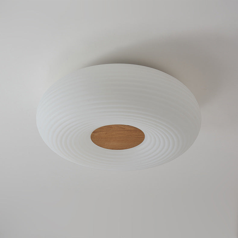 Traditional Japanese Hardware PE Round Wood Grain LED Flush Mount Ceiling Light For Living Room
