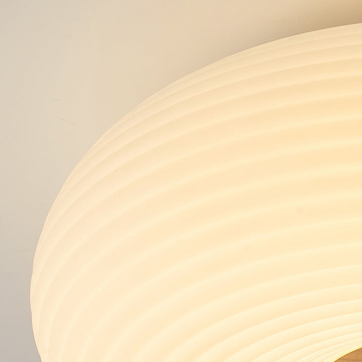 Traditional Japanese Hardware PE Round Wood Grain LED Flush Mount Ceiling Light For Living Room