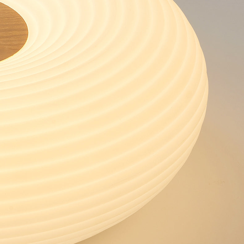 Traditional Japanese Hardware PE Round Wood Grain LED Flush Mount Ceiling Light For Living Room
