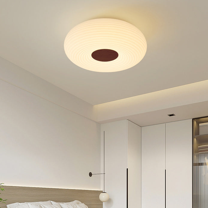 Traditional Japanese Hardware PE Round Wood Grain LED Flush Mount Ceiling Light For Living Room
