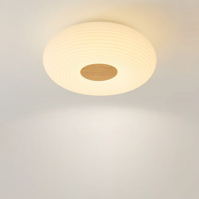 Traditional Japanese Hardware PE Round Wood Grain LED Flush Mount Ceiling Light For Living Room