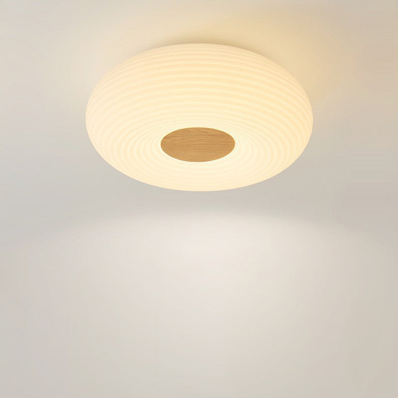 Traditional Japanese Hardware PE Round Wood Grain LED Flush Mount Ceiling Light For Living Room