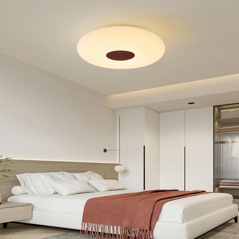 Traditional Japanese Hardware PE Round Wood Grain LED Flush Mount Ceiling Light For Living Room