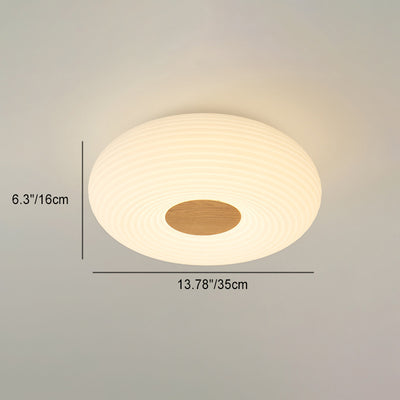Traditional Japanese Hardware PE Round Wood Grain LED Flush Mount Ceiling Light For Living Room