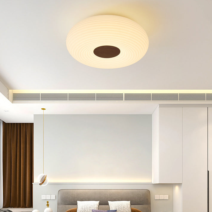 Traditional Japanese Hardware PE Round Wood Grain LED Flush Mount Ceiling Light For Living Room