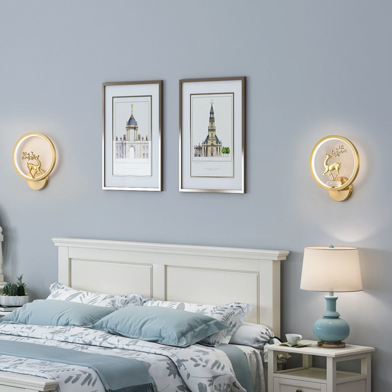 Applique murale LED en laiton et silicone avec fleurs de prunier rondes chinoises traditionnelles, orchidée, bambou de fortune, chrysanthème et cerf pour chambre à coucher 