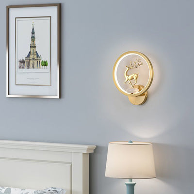 Applique murale LED en laiton et silicone avec fleurs de prunier rondes chinoises traditionnelles, orchidée, bambou de fortune, chrysanthème et cerf pour chambre à coucher 