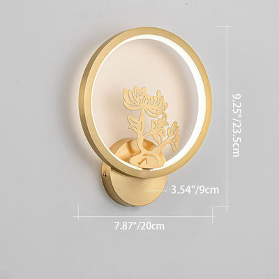 Applique murale LED en laiton et silicone avec fleurs de prunier rondes chinoises traditionnelles, orchidée, bambou de fortune, chrysanthème et cerf pour chambre à coucher 