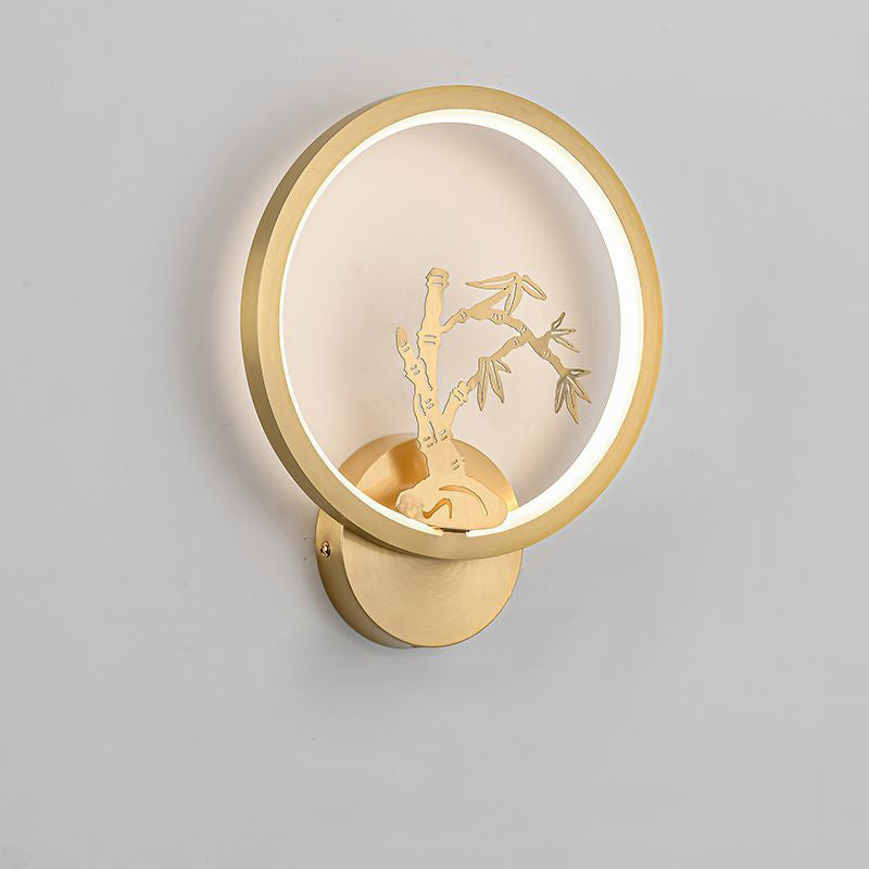Applique murale LED en laiton et silicone avec fleurs de prunier rondes chinoises traditionnelles, orchidée, bambou de fortune, chrysanthème et cerf pour chambre à coucher 