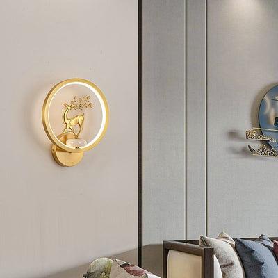 Applique murale LED en laiton et silicone avec fleurs de prunier rondes chinoises traditionnelles, orchidée, bambou de fortune, chrysanthème et cerf pour chambre à coucher 