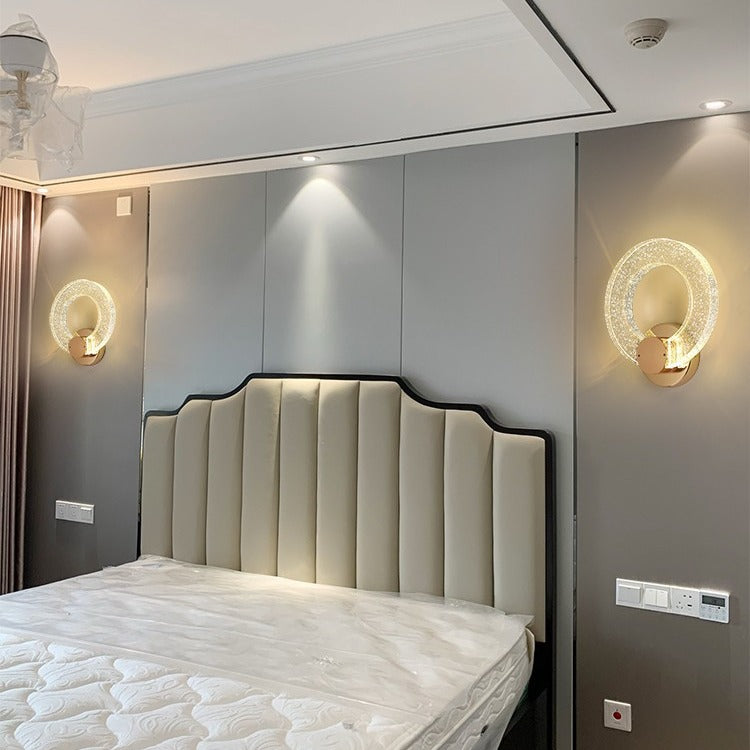 Lampe murale LED en fer et aluminium avec cristal circulaire moderne de luxe pour salon 