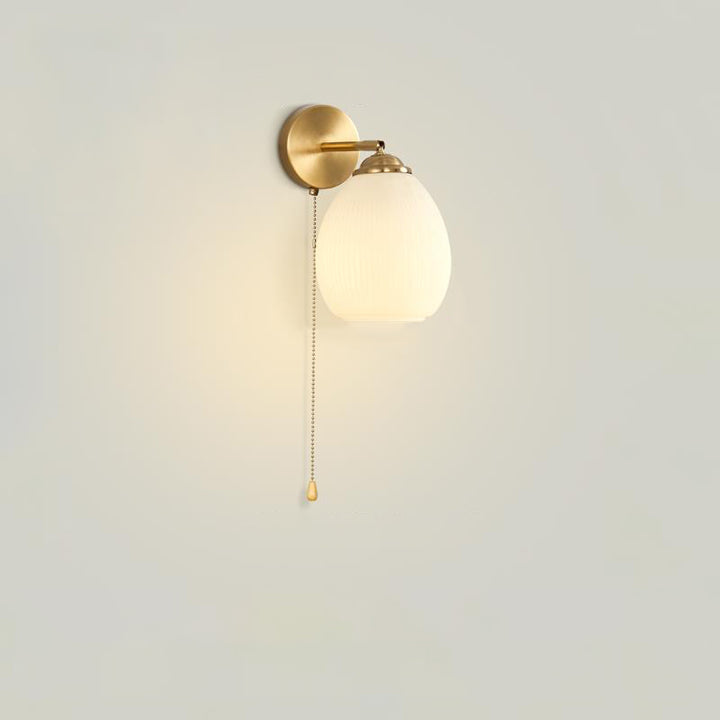 Interrupteur à tirette traditionnel français, dôme rotatif, abat-jour en verre plissé à moitié, lampe murale en fer à 1 lumière pour salon 