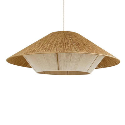 Traditional Japanese Hollowed-Out Hat Shaped Woven Hemp Rope Iron 1-Light Pendant Light For Living Room