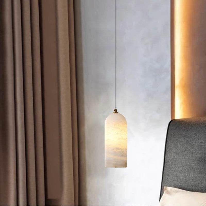 Contemporary Luxury Column Marble Brass 1-Light Pendant Light For Living Room