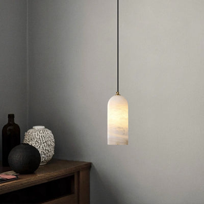 Contemporary Luxury Column Marble Brass 1-Light Pendant Light For Living Room