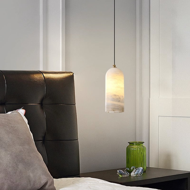 Contemporary Luxury Column Marble Brass 1-Light Pendant Light For Living Room
