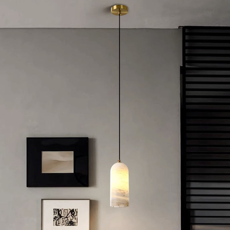 Contemporary Luxury Column Marble Brass 1-Light Pendant Light For Living Room