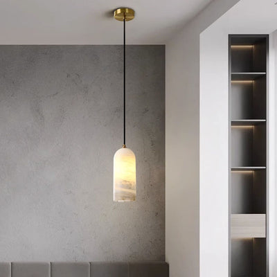 Contemporary Luxury Column Marble Brass 1-Light Pendant Light For Living Room
