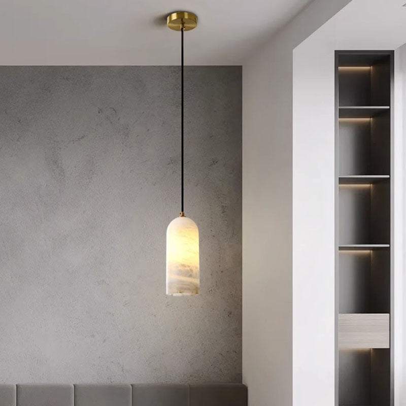 Contemporary Luxury Column Marble Brass 1-Light Pendant Light For Living Room