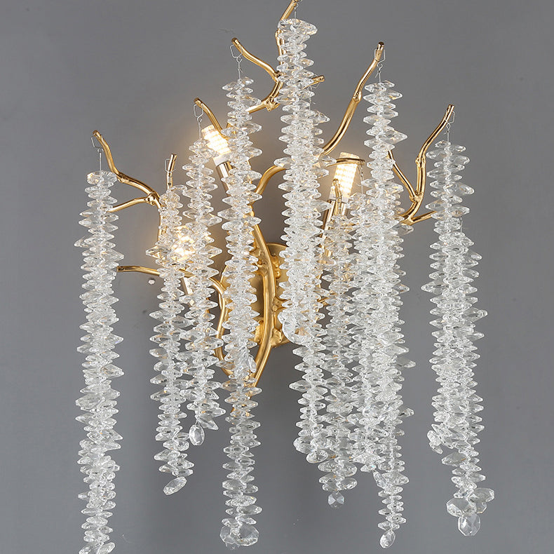 Contemporary Luxury Tree Branches Tassel Crystal Aluminum 3-Light Wall Sconce Lamp For Living Room