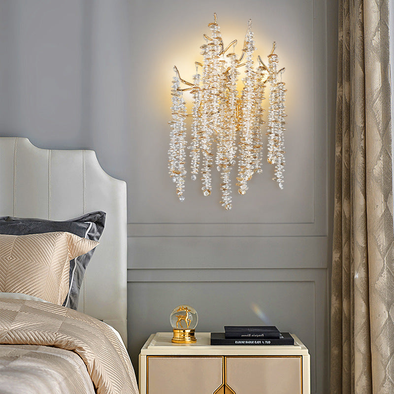Contemporary Luxury Tree Branches Tassel Crystal Aluminum 3-Light Wall Sconce Lamp For Living Room