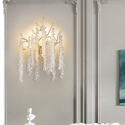 Contemporary Luxury Tree Branches Tassel Crystal Aluminum 3-Light Wall Sconce Lamp For Living Room