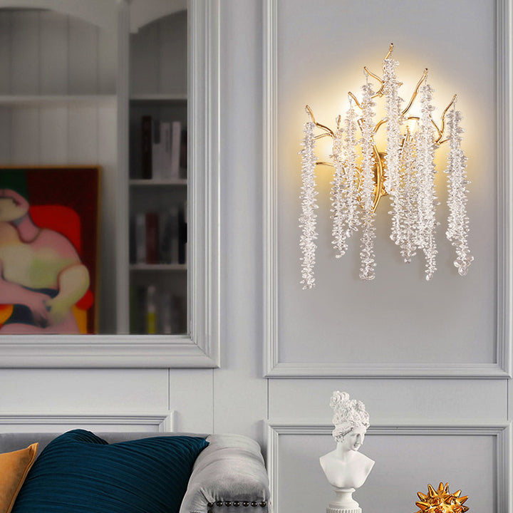 Zeitgenössische Luxus-Baumzweige Quaste Kristall Aluminium 3-Licht Wandleuchte für Wohnzimmer 