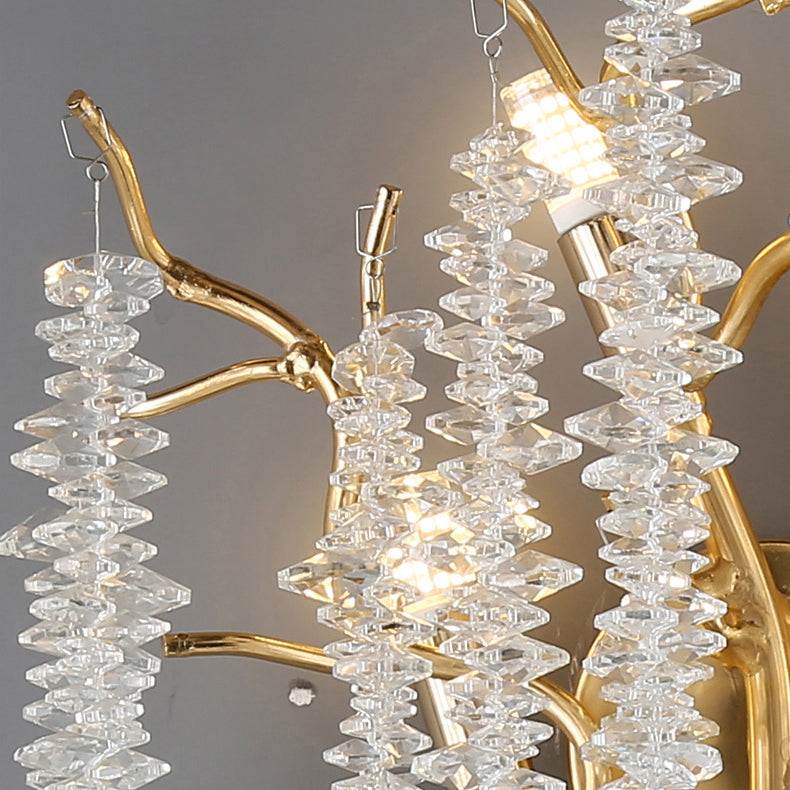 Contemporary Luxury Tree Branches Tassel Crystal Aluminum 3-Light Wall Sconce Lamp For Living Room