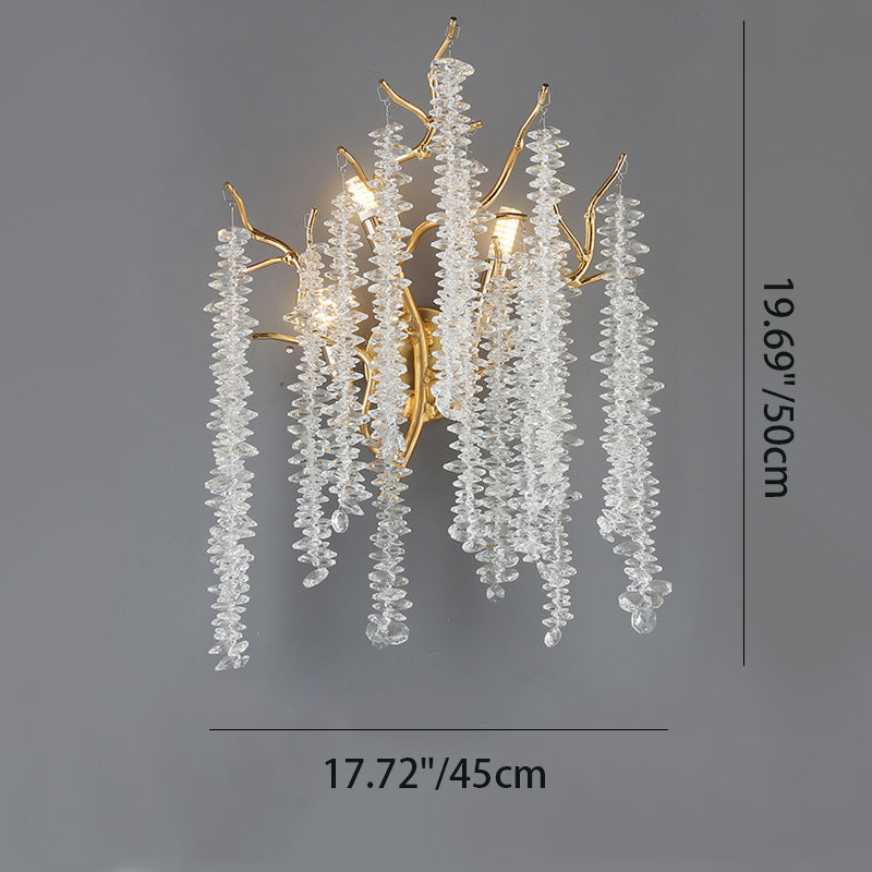 Applique murale contemporaine de luxe avec pampilles en cristal et branches d&