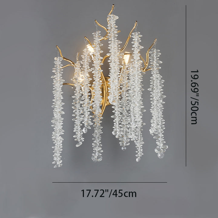 Zeitgenössische Luxus-Baumzweige Quaste Kristall Aluminium 3-Licht Wandleuchte für Wohnzimmer 