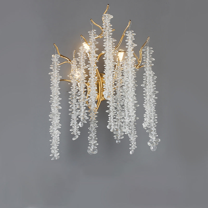 Contemporary Luxury Tree Branches Tassel Crystal Aluminum 3-Light Wall Sconce Lamp For Living Room
