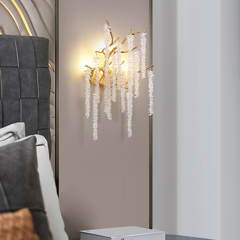 Contemporary Luxury Tree Branches Tassel Crystal Aluminum 3-Light Wall Sconce Lamp For Living Room