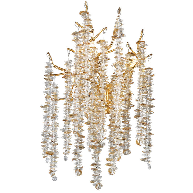 Contemporary Luxury Tree Branches Tassel Crystal Aluminum 3-Light Wall Sconce Lamp For Living Room