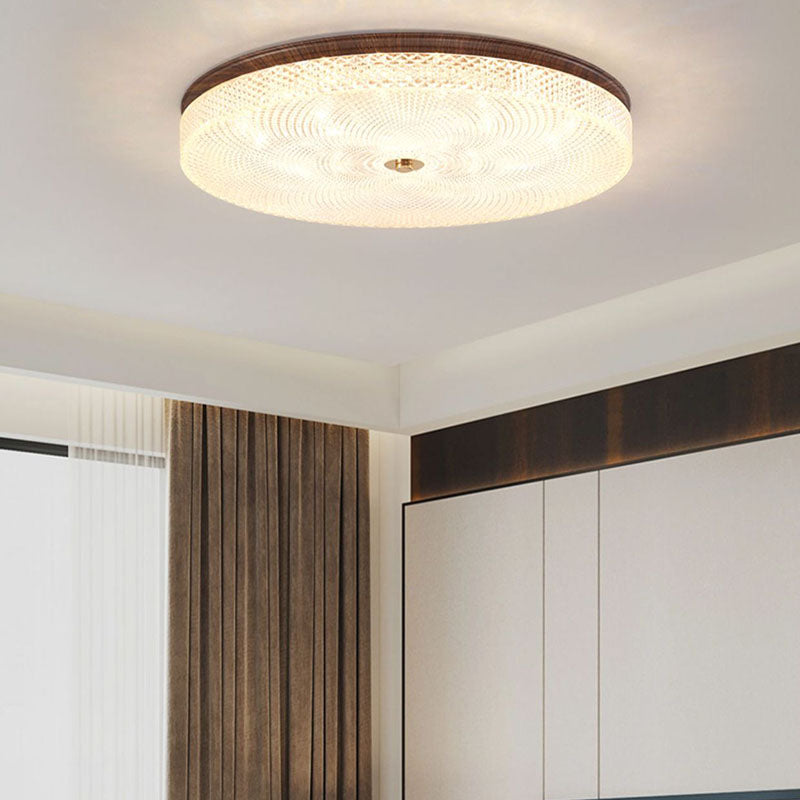 Plafonnier LED rond en acrylique fer traditionnel chinois à grain de bois pour salon 