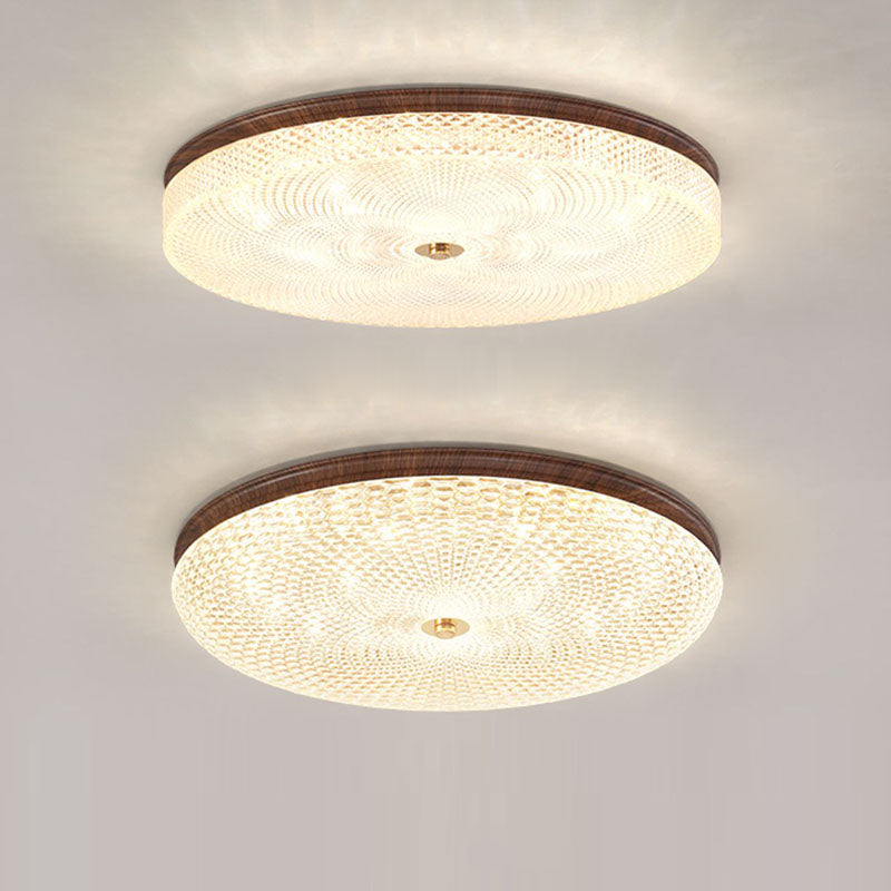 Plafonnier LED rond en acrylique fer traditionnel chinois à grain de bois pour salon 