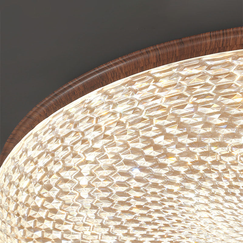 Plafonnier LED rond en acrylique fer traditionnel chinois à grain de bois pour salon 