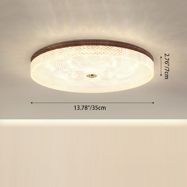 Plafonnier LED rond en acrylique fer traditionnel chinois à grain de bois pour salon 