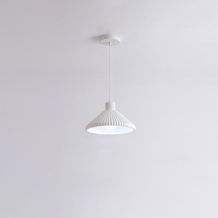Traditional French Conical Pleated Resin 1-Light Pendant Light For Living Room