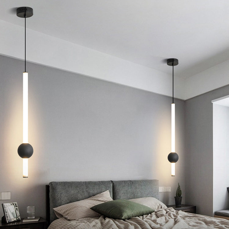 Modern Minimalist Round Ball Sword-Shape Iron Acrylic LED Pendant Light For Bedroom